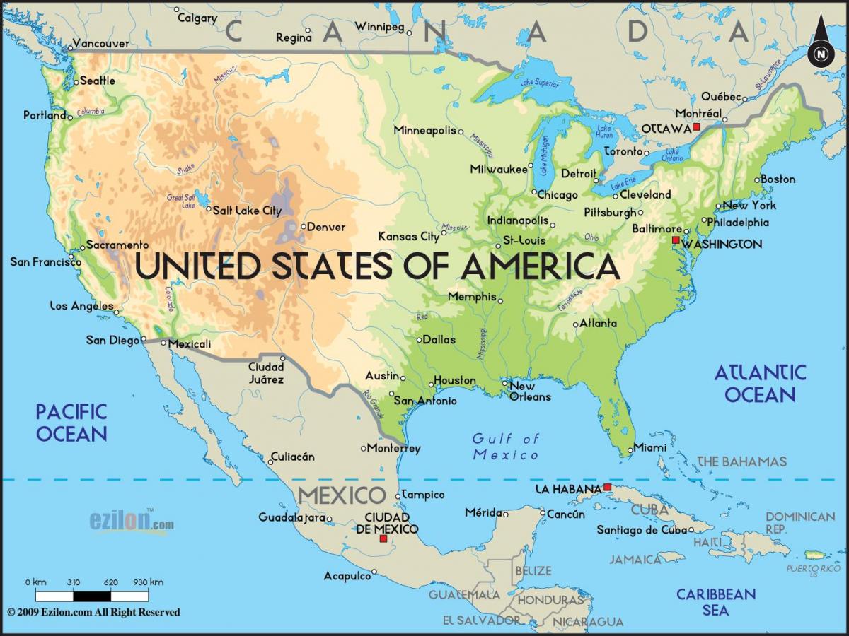 mappa di stati UNITI d'america con oceani