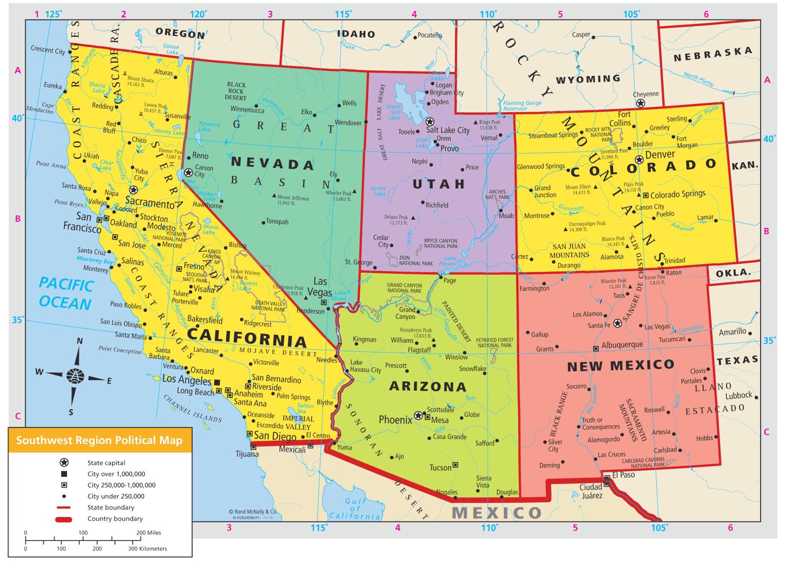 Mappa Di Sud Ovest USA Mappa Sud Ovest Stati UNITI America Del Nord   Mappa Di Sud Ovest Usa 