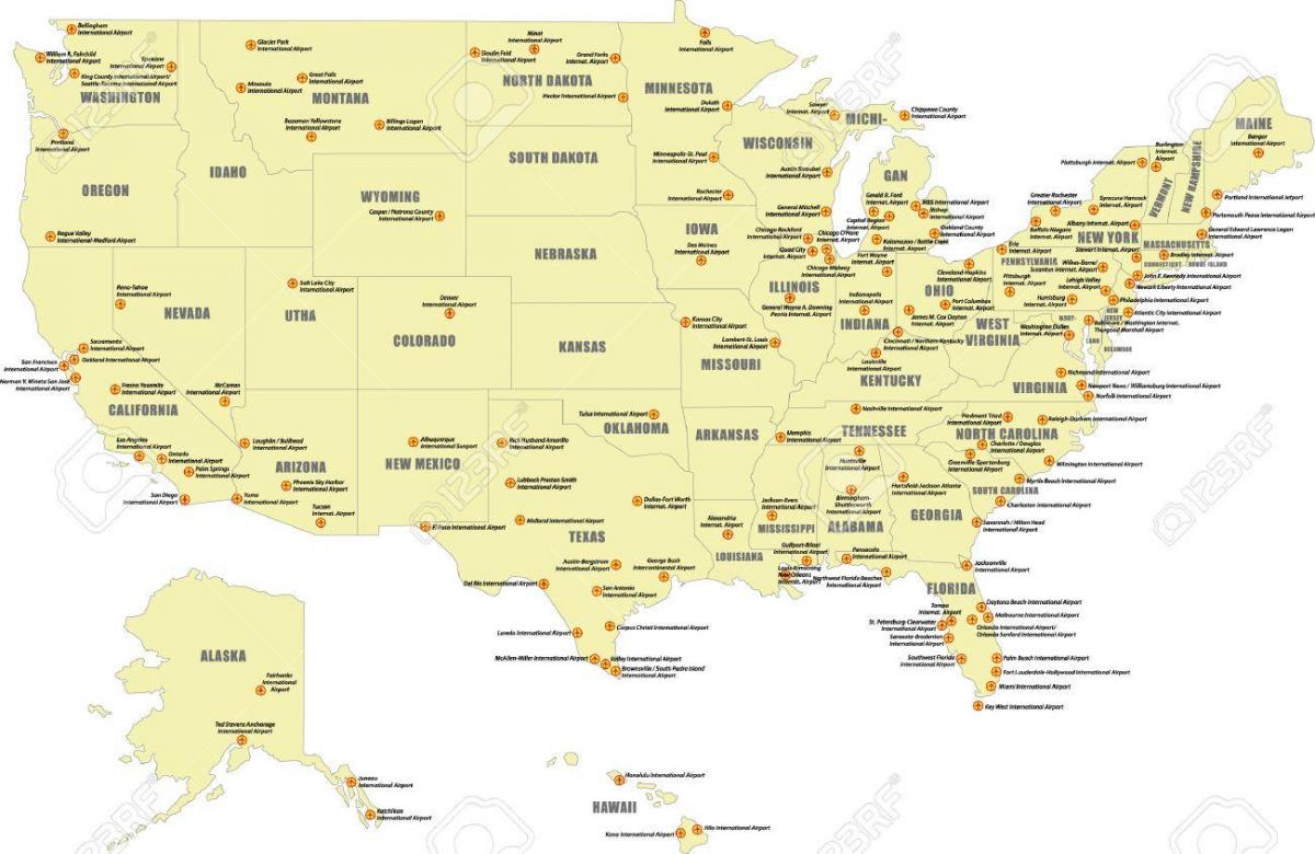 USA aeroporti internazionali mappa