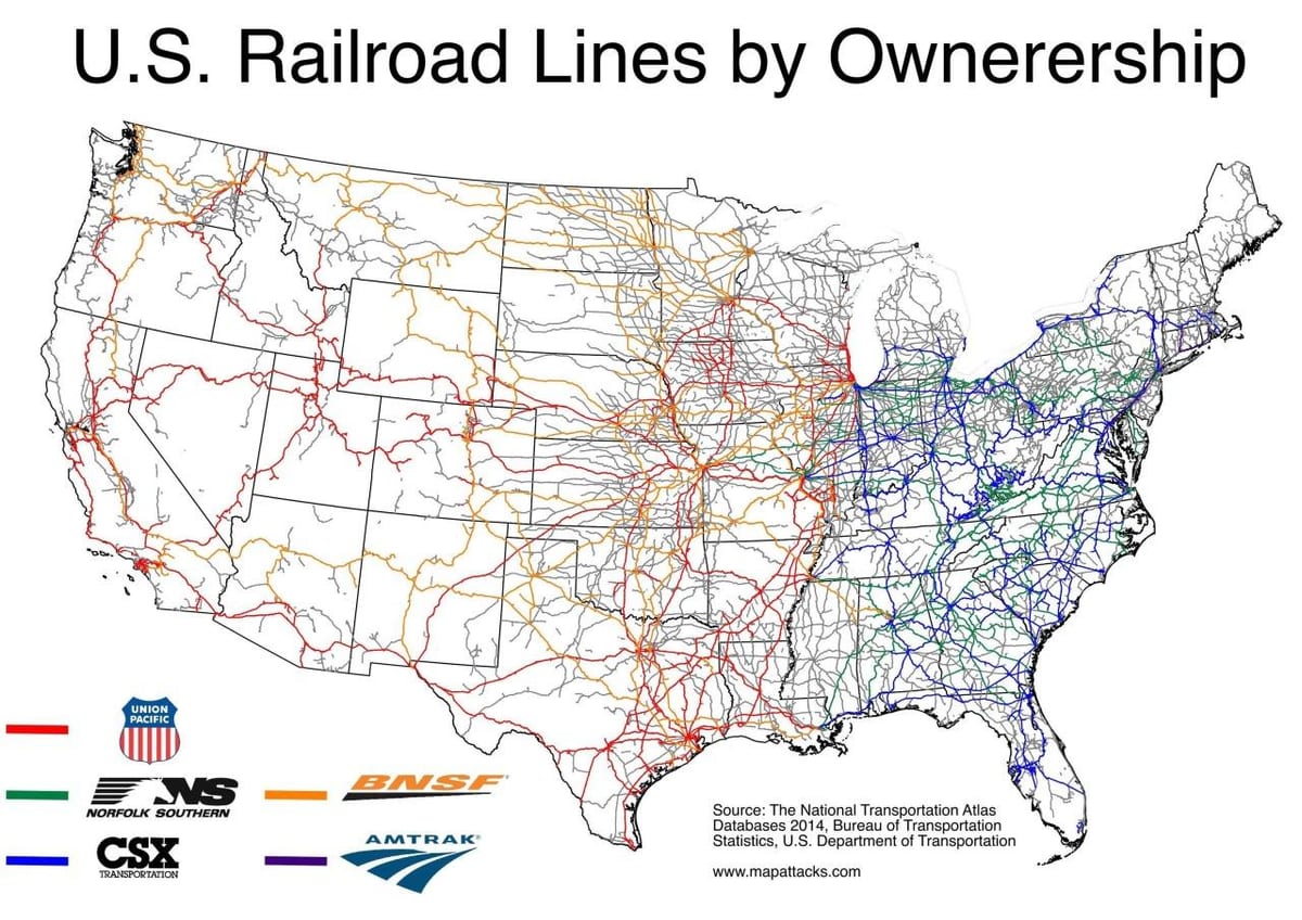la mappa delle ferrovie USA