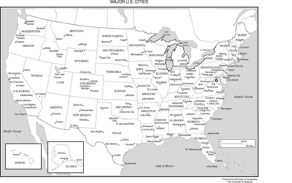 USA la mappa con le principali città