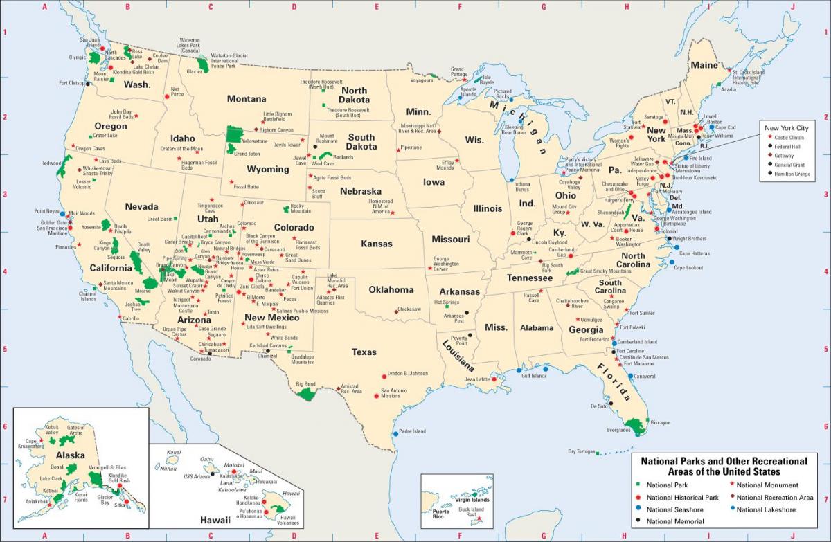 occidentale degli stati UNITI mappa parchi nazionali