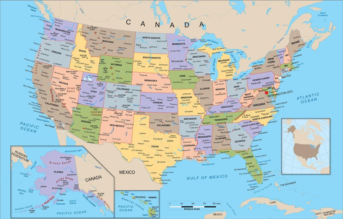 mappa politica USA