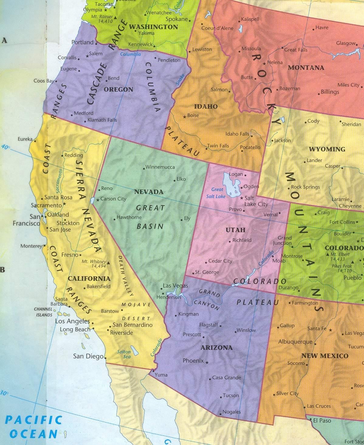 mappa stradale stati UNITI occidentali