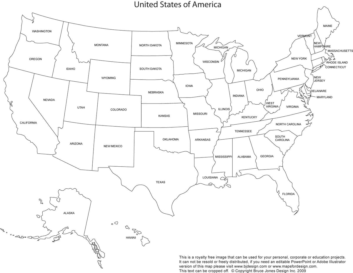 stampabile Stati Uniti mappa