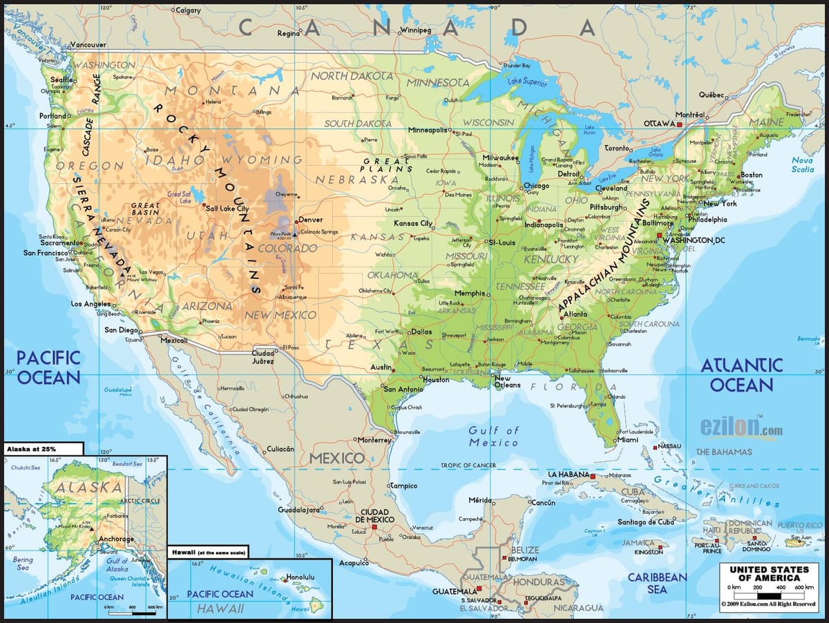 mappa di Stati Uniti d'America