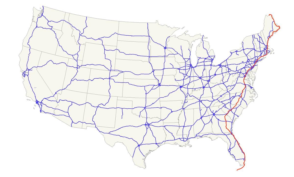 mappa di US route 1