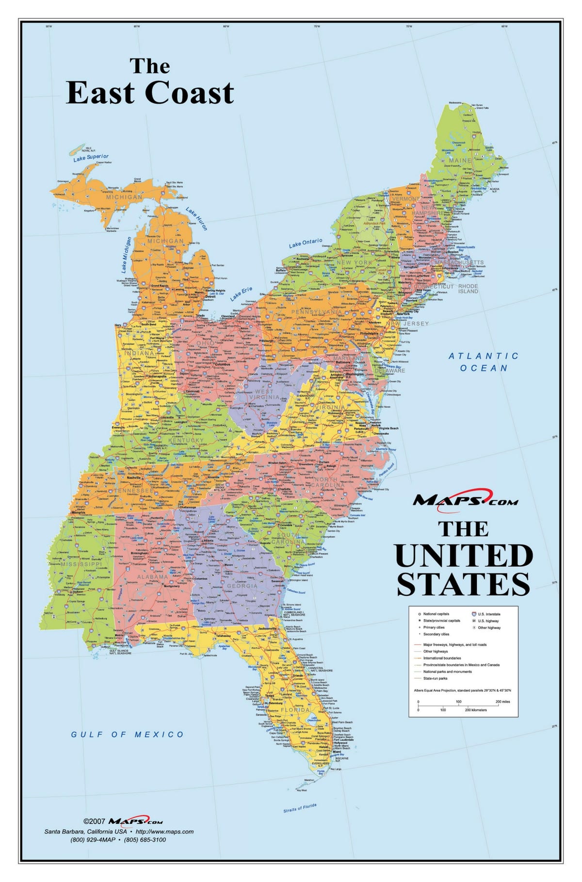 mappa di east coast statunitense