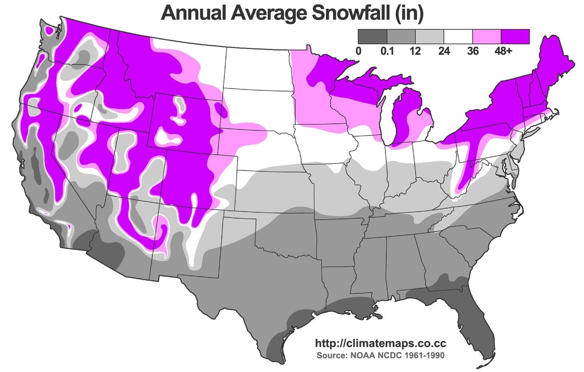 mappa della neve USA