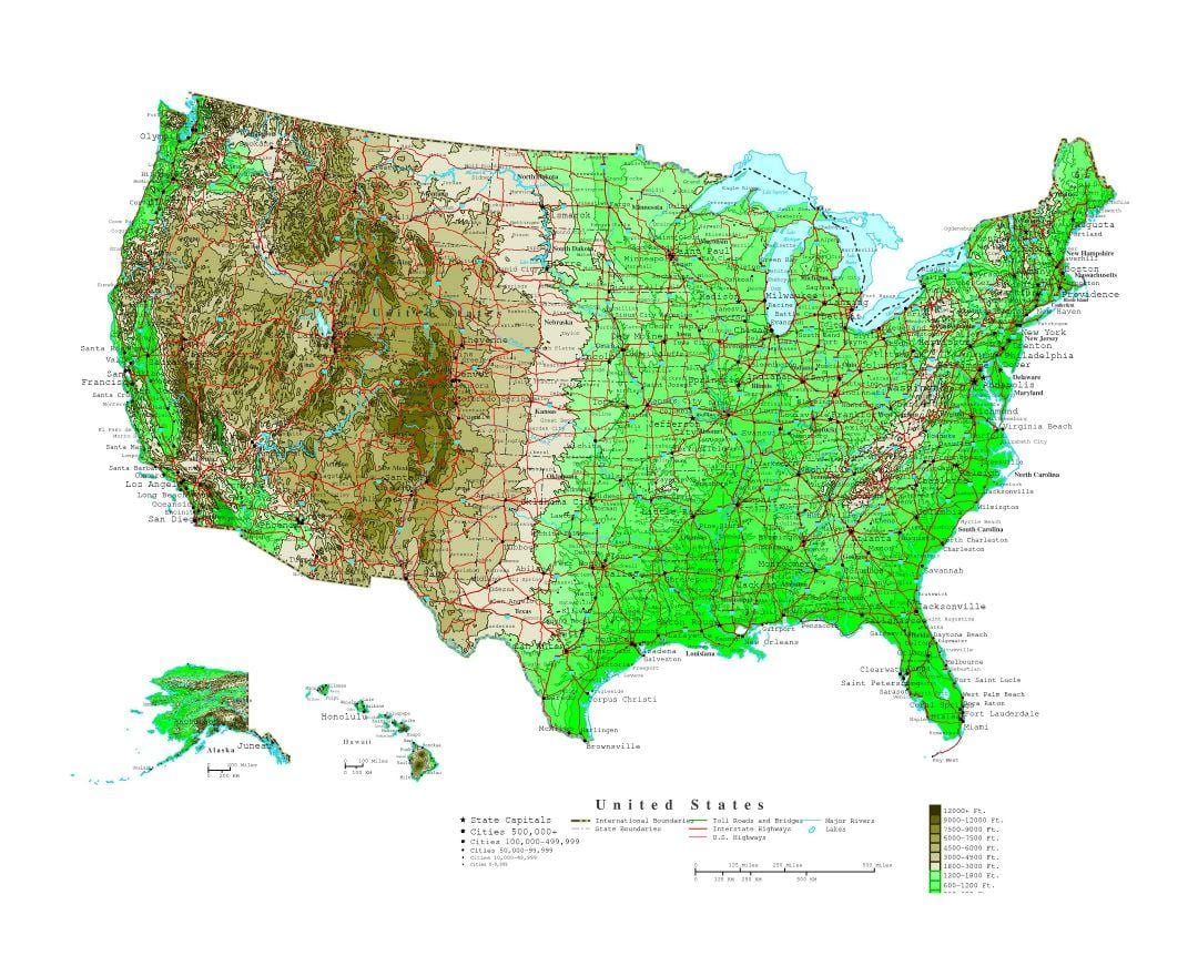 mappa di altitudine USA