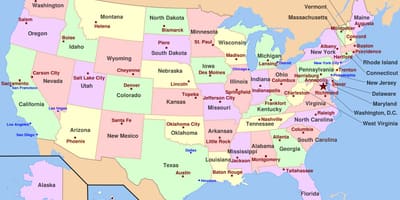 Mappa di stati UNITI d'america con capitelli